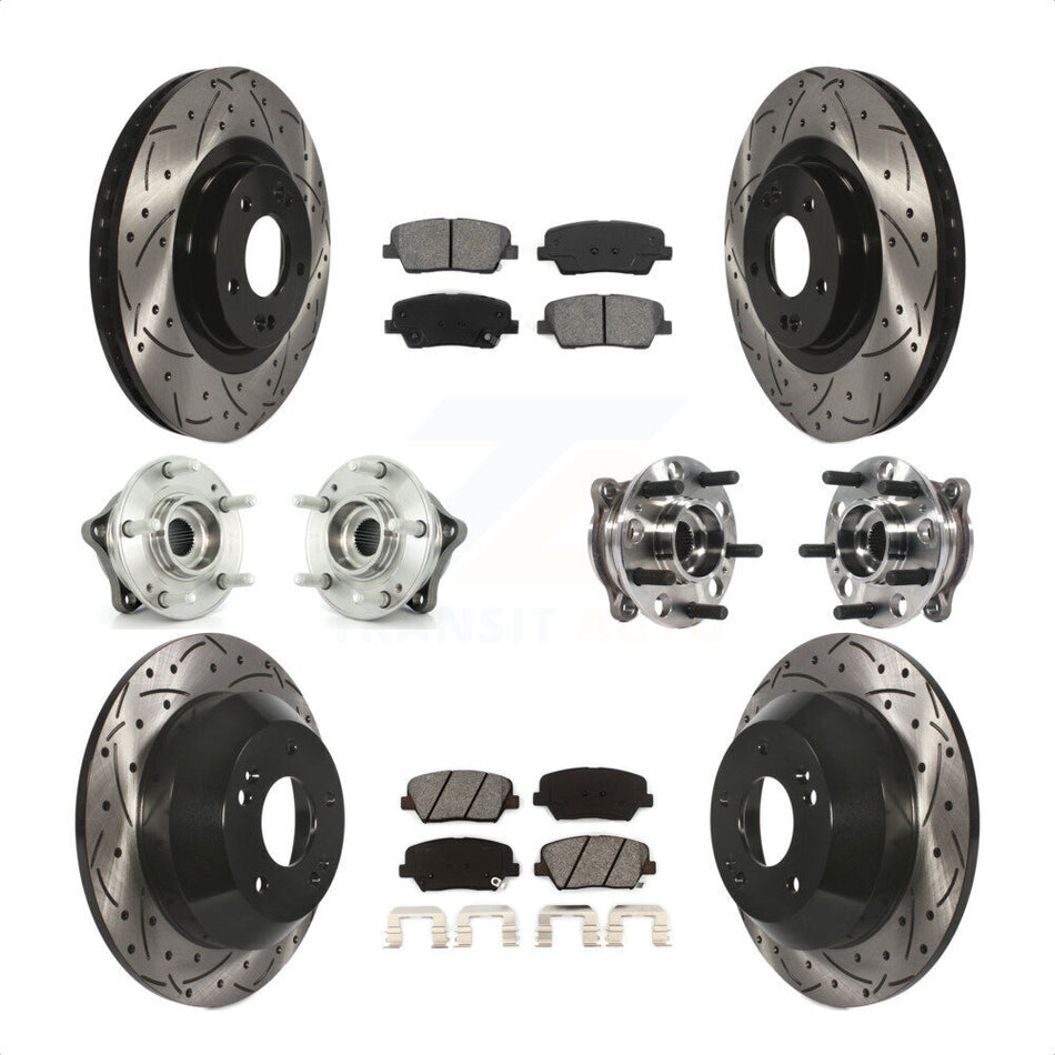Front Rear Hub Bearings Assembly Coated Disc Brake Rotors And Semi-Metallic Pads Kit (10Pc) For 2015-2016 Hyundai Santa Fe Sport AWD with 2.4L 2.0L KBB-115875 by Transit Auto