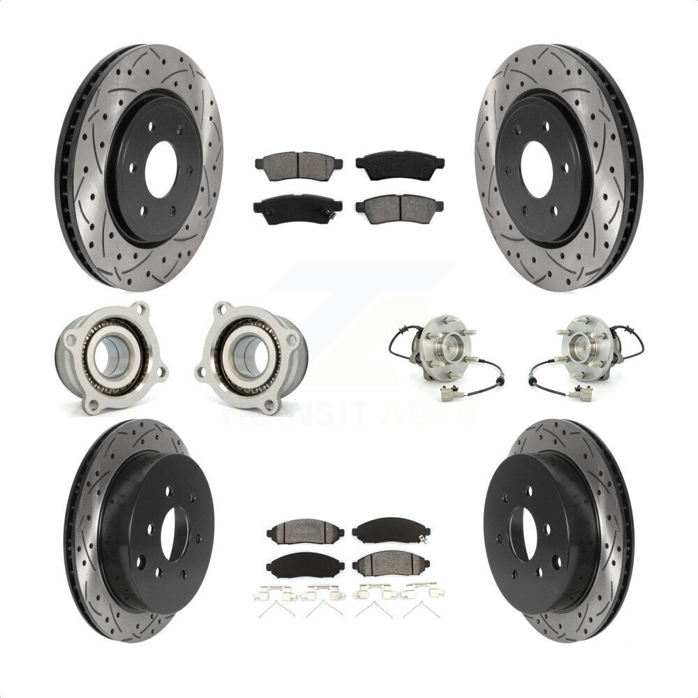 Front Rear Hub Bearings Assembly Coated Disc Brake Rotors And Semi-Metallic Pads Kit (10Pc) For Nissan Frontier Xterra Suzuki Equator KBB-115885 by Transit Auto
