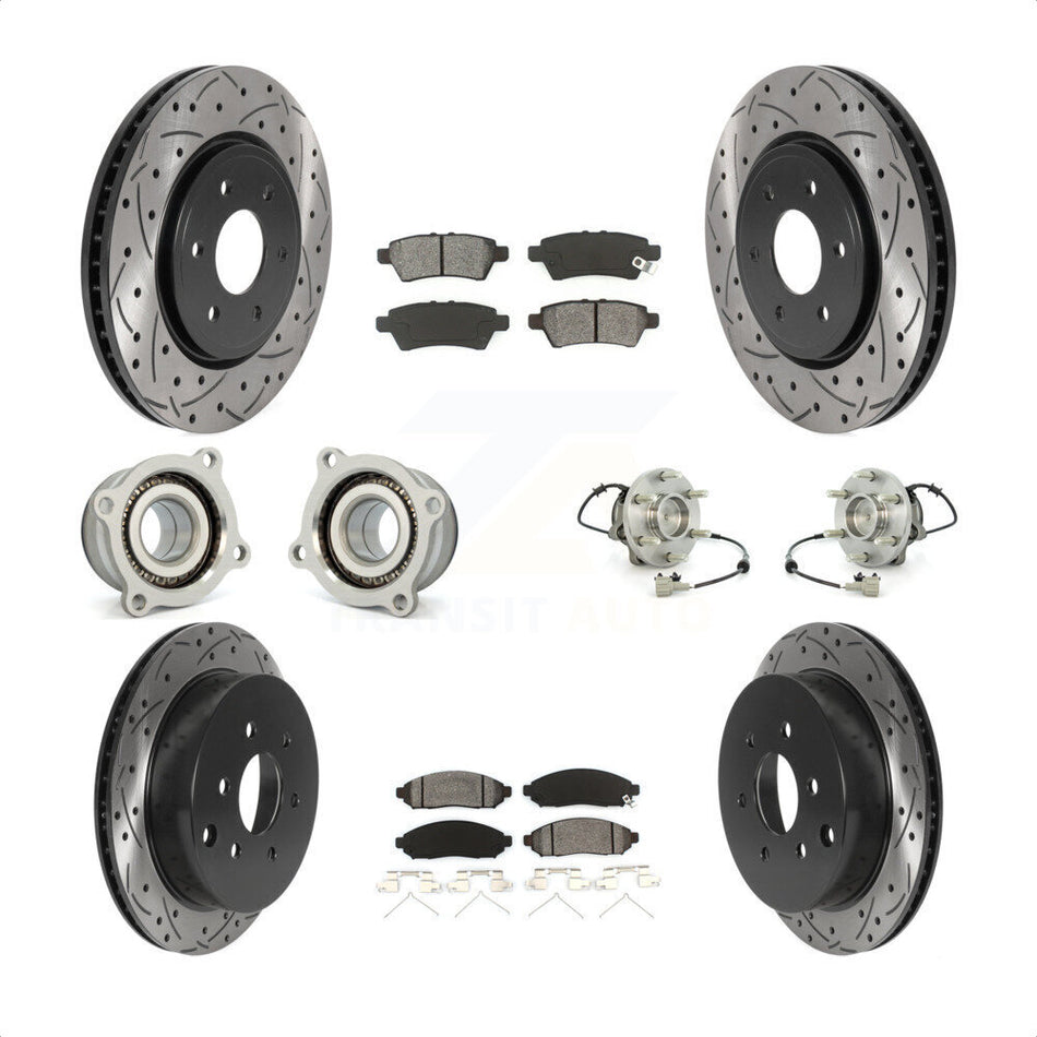 Front Rear Hub Bearings Assembly Coated Disc Brake Rotors And Semi-Metallic Pads Kit (10Pc) For 2006-2007 Nissan Xterra RWD with Automatic transmission KBB-115886 by Transit Auto
