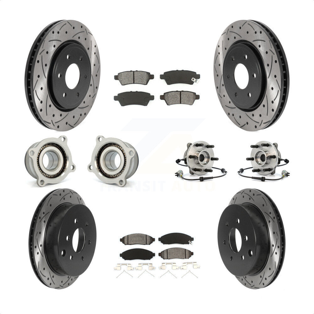 Front Rear Hub Bearings Assembly Coated Disc Brake Rotors And Semi-Metallic Pads Kit (10Pc) For 2006-2007 Nissan Xterra 4WD with Automatic transmission KBB-115888 by Transit Auto