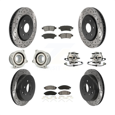 Front Rear Hub Bearings Assembly Coated Disc Brake Rotors And Semi-Metallic Pads Kit (10Pc) For 2006-2007 Nissan Xterra 4WD with Automatic transmission KBB-115888 by Transit Auto