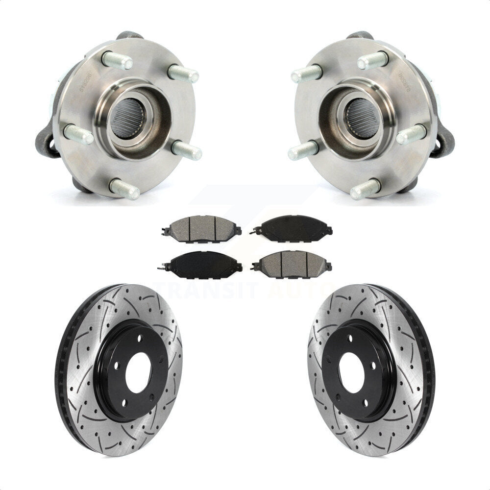 Front Hub Bearing Assembly With Coated Drilled Slotted Disc Brake Rotors And Semi-Metallic Pads Kit For 2016 Nissan Pathfinder From 11 15 KBB-115902 by Transit Auto