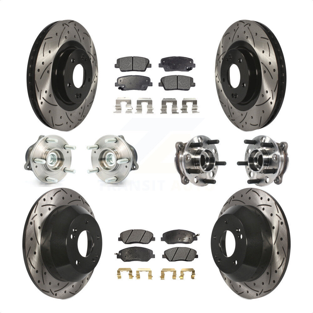Front Rear Hub Bearings Assembly Coated Disc Brake Rotors And Ceramic Pads Kit (10Pc) For 2015-2016 Hyundai Santa Fe XL FWD with 3.3L KBB-115936 by Transit Auto