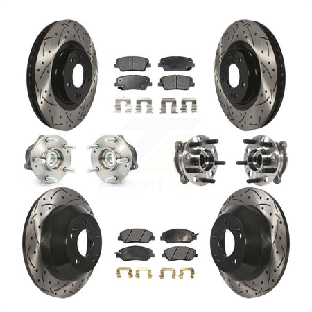 Front Rear Hub Bearings Assembly Coated Disc Brake Rotors And Ceramic Pads Kit (10Pc) For 2015-2016 Hyundai Santa Fe XL FWD with 3.3L KBB-115936 by Transit Auto