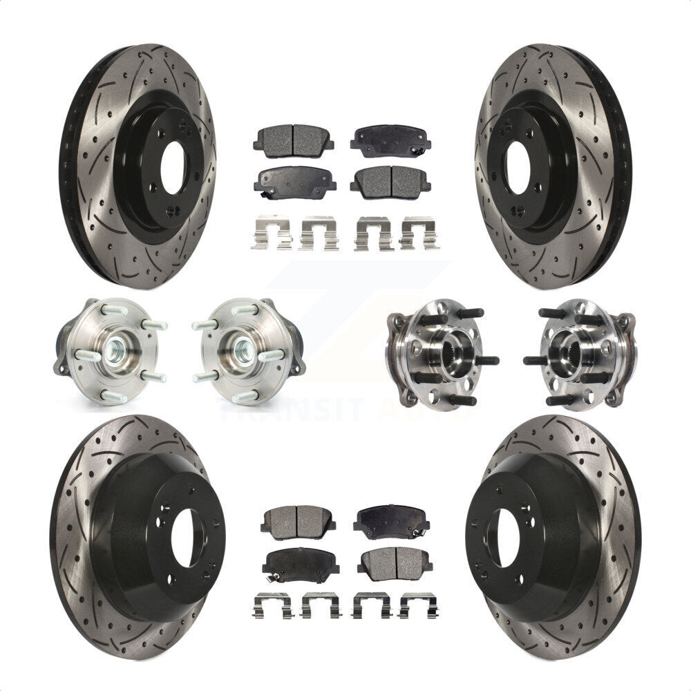 Front Rear Hub Bearings Assembly Coated Disc Brake Rotors And Ceramic Pads Kit (10Pc) For 2015-2016 Hyundai Santa Fe Sport FWD with 2.4L 2.0L KBB-115937 by Transit Auto
