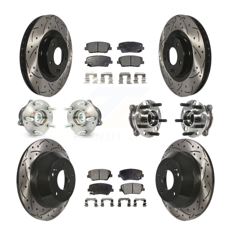Front Rear Hub Bearings Assembly Coated Disc Brake Rotors And Ceramic Pads Kit (10Pc) For 2015-2016 Hyundai Santa Fe Sport FWD with 2.4L 2.0L KBB-115937 by Transit Auto