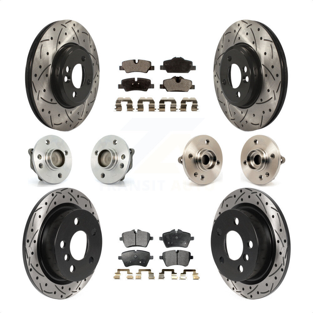 Front Rear Hub Bearing Assembly Coated Disc Brake Rotor And Ceramic Pad Kit (10Pc) For 2015 Mini Cooper Convertible with 2.0L 1.5L With 294mm Diameter 4 Lug Wheels KBB-115960 by Transit Auto