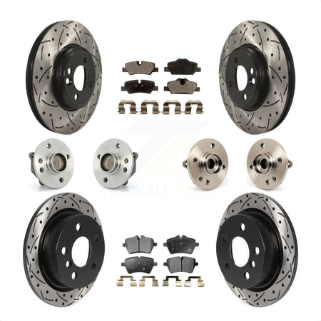 Front Rear Hub Bearing Assembly Coated Disc Brake Rotor And Ceramic Pad Kit (10Pc) For 2015 Mini Cooper Convertible with 2.0L 1.5L With 294mm Diameter 4 Lug Wheels KBB-115960 by Transit Auto