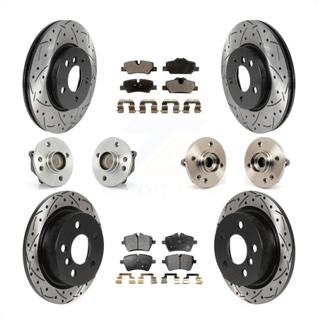 Front Rear Hub Bearing Assembly Coated Disc Brake Rotor And Ceramic Pad Kit (10Pc) For 2015 Mini Cooper Convertible with 2.0L 1.5L With 294mm Diameter 5 Lug Wheels KBB-115962 by Transit Auto