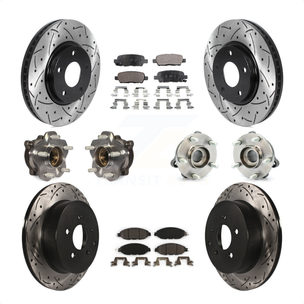 Front Rear Hub Bearings Assembly Coated Disc Brake Rotors And Ceramic Pads Kit (10Pc) For 2016 Nissan Pathfinder 4WD From 11 15 KBB-115968 by Transit Auto