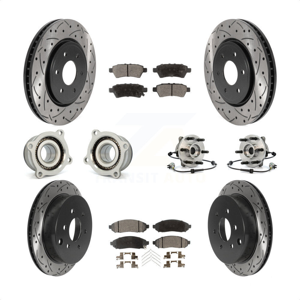 Front Rear Hub Bearings Assembly Coated Disc Brake Rotors And Ceramic Pads Kit (10Pc) For 2006-2007 Nissan Xterra 4WD with Automatic transmission KBB-116001 by Transit Auto