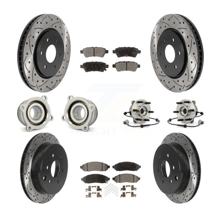 Front Rear Hub Bearings Assembly Coated Disc Brake Rotors And Ceramic Pads Kit (10Pc) For 2006-2007 Nissan Xterra 4WD with Automatic transmission KBB-116001 by Transit Auto