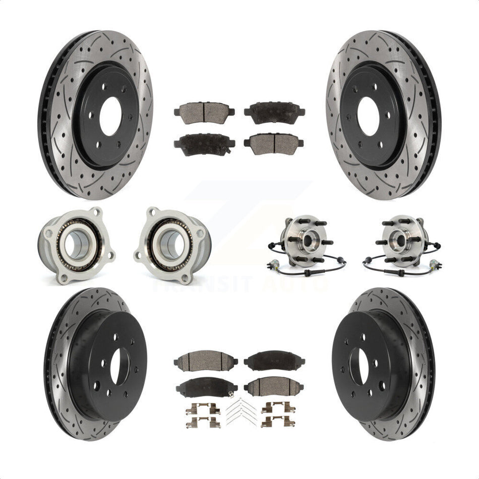Front Rear Hub Bearings Assembly Coated Disc Brake Rotors And Ceramic Pads Kit (10Pc) For 2006-2007 Nissan Xterra 4WD with Automatic transmission KBB-116001 by Transit Auto