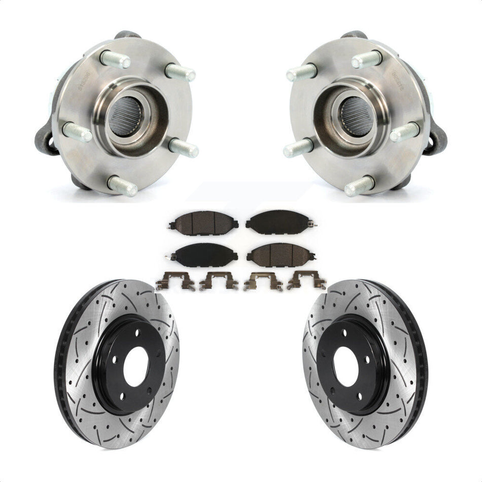 Front Hub Bearing Assembly With Coated Drilled Slotted Disc Brake Rotors And Ceramic Pads Kit For 2016 Nissan Pathfinder From 11 15 KBB-116018 by Transit Auto
