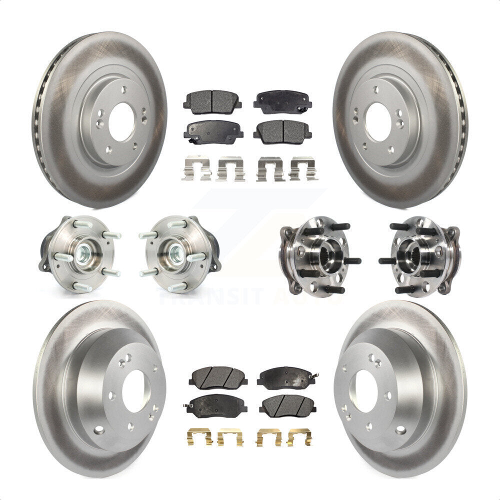 Front Rear Hub Bearings Assembly Coated Disc Brake Rotors And Semi-Metallic Pads Kit (10Pc) For 2015-2016 Hyundai Santa Fe XL FWD with 3.3L KBB-116058 by Transit Auto