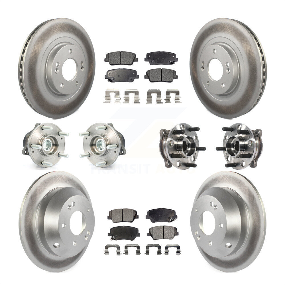 Front Rear Hub Bearings Assembly Coated Disc Brake Rotors And Semi-Metallic Pads Kit (10Pc) For 2015-2016 Hyundai Santa Fe Sport FWD with 2.4L 2.0L KBB-116059 by Transit Auto