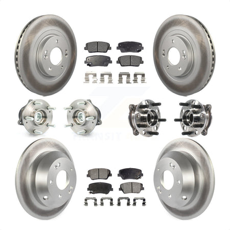 Front Rear Hub Bearings Assembly Coated Disc Brake Rotors And Semi-Metallic Pads Kit (10Pc) For 2015-2016 Hyundai Santa Fe Sport FWD with 2.4L 2.0L KBB-116059 by Transit Auto