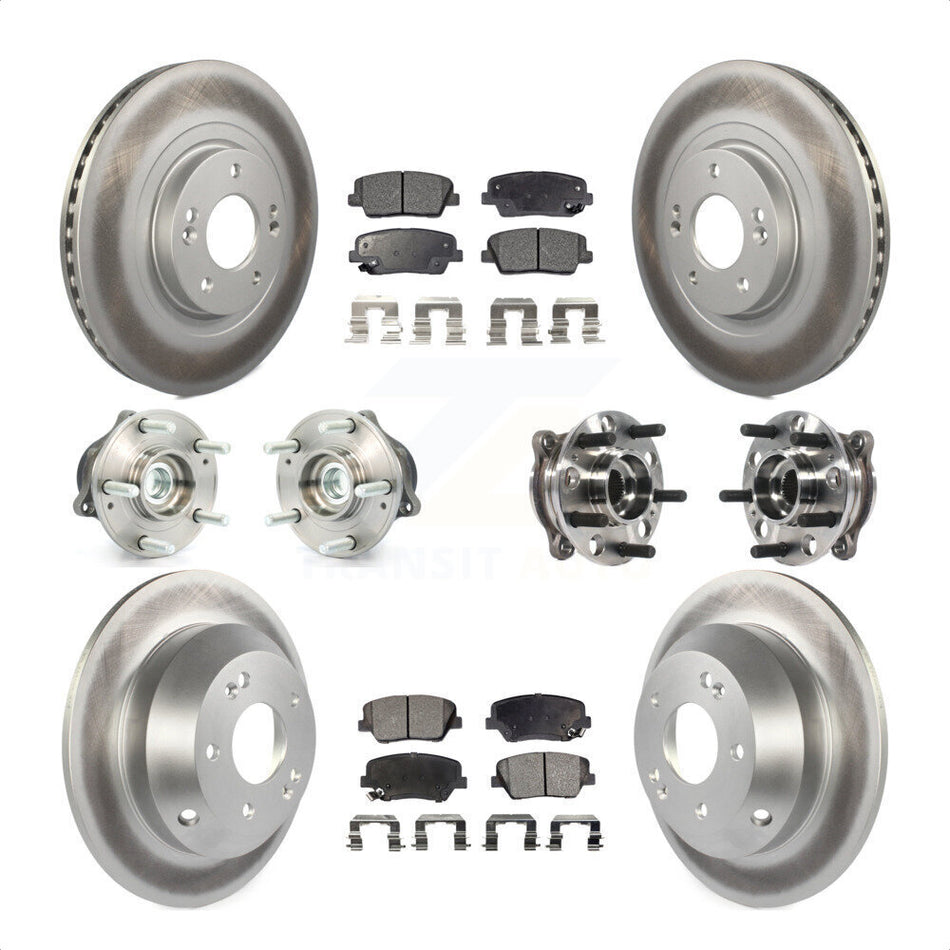 Front Rear Hub Bearings Assembly Coated Disc Brake Rotors And Semi-Metallic Pads Kit (10Pc) For 2015-2016 Hyundai Santa Fe Sport FWD with 2.4L 2.0L KBB-116059 by Transit Auto