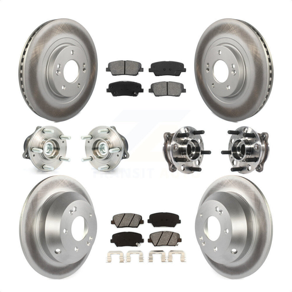 Front Rear Hub Bearings Assembly Coated Disc Brake Rotors And Semi-Metallic Pads Kit (10Pc) For 2015-2016 Hyundai Santa Fe Sport FWD with 2.4L 2.0L KBB-116089 by Transit Auto