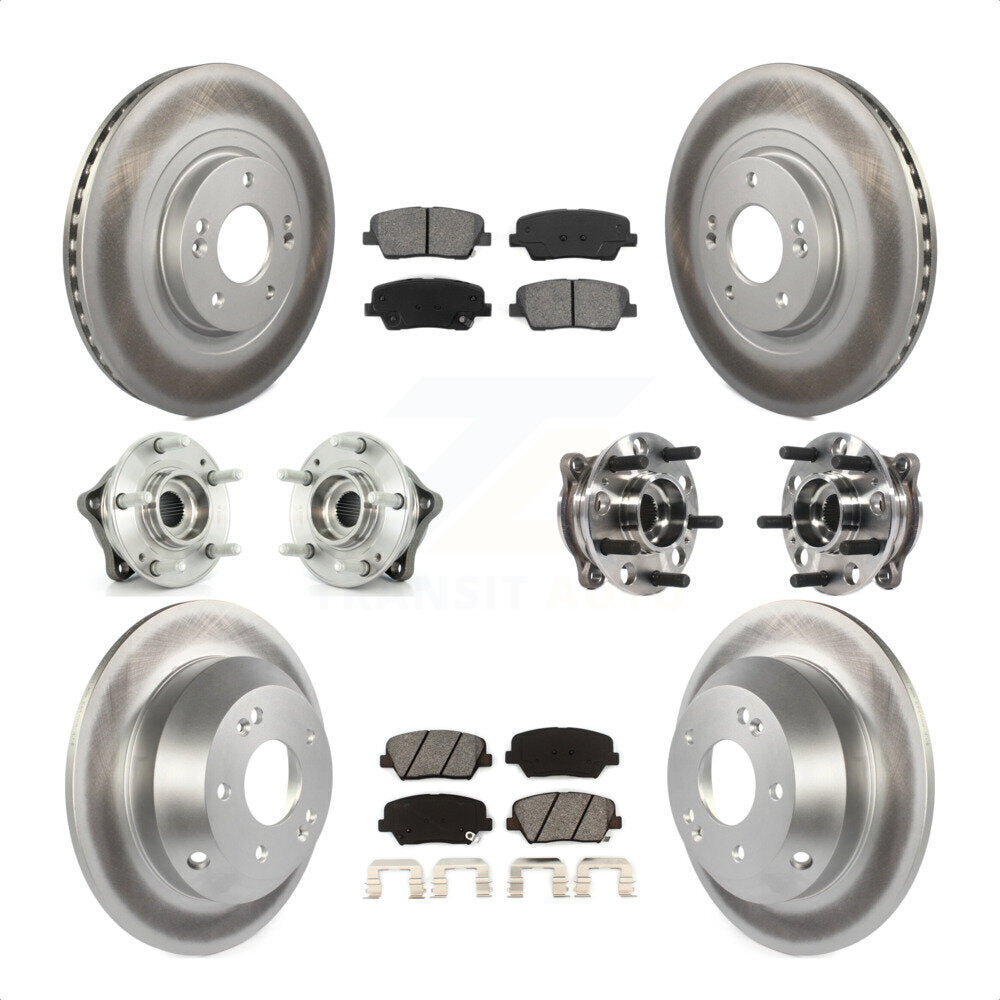 Front Rear Hub Bearings Assembly Coated Disc Brake Rotors And Semi-Metallic Pads Kit (10Pc) For 2015-2016 Hyundai Santa Fe Sport AWD with 2.4L 2.0L KBB-116099 by Transit Auto
