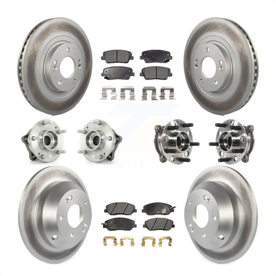 Front Rear Hub Bearings Assembly Coated Disc Brake Rotors And Ceramic Pads Kit (10Pc) For Hyundai Santa Fe XL AWD with 3.3L KBB-116128 by Transit Auto