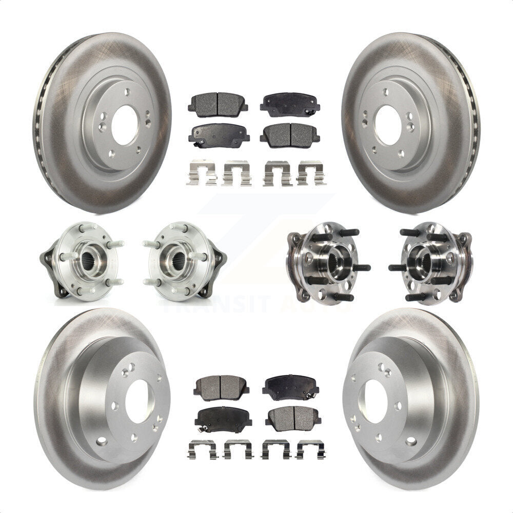 Front Rear Hub Bearings Assembly Coated Disc Brake Rotors And Ceramic Pads Kit (10Pc) For 2015-2016 Hyundai Santa Fe Sport AWD with 2.4L 2.0L KBB-116129 by Transit Auto