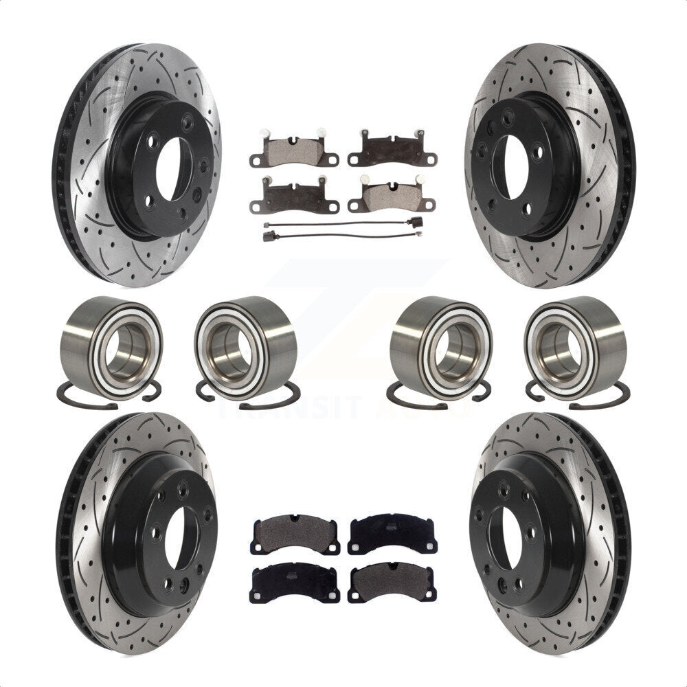 Front Rear Wheel Bearings Coated Disc Brake Rotors And Semi-Metallic Pads Kit (10Pc) For 2016-2017 Volkswagen Touareg KBB-116185 by Transit Auto