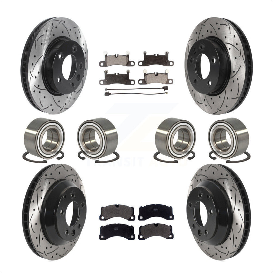 Front Rear Wheel Bearings Coated Disc Brake Rotors And Semi-Metallic Pads Kit (10Pc) For 2016-2017 Volkswagen Touareg KBB-116185 by Transit Auto