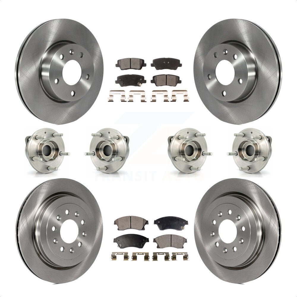 Front Rear Hub Bearings Assembly Disc Brake Rotors And Ceramic Pads Kit (10Pc) For 2013-2015 Cadillac ATS AWD With 300mm Diameter Rotor KBB-116210 by Transit Auto