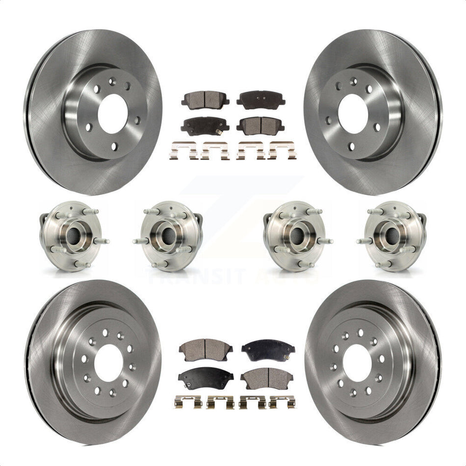 Front Rear Hub Bearings Assembly Disc Brake Rotors And Ceramic Pads Kit (10Pc) For 2013-2015 Cadillac ATS AWD With 300mm Diameter Rotor KBB-116210 by Transit Auto