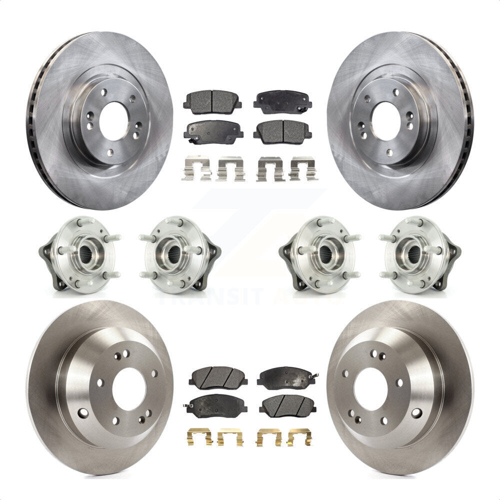 Front Rear Hub Bearings Assembly Disc Brake Rotors And Ceramic Pads Kit (10Pc) For 2013-2014 Hyundai Santa Fe AWD with 3.3L With ABS Brakes KBB-116215 by Transit Auto