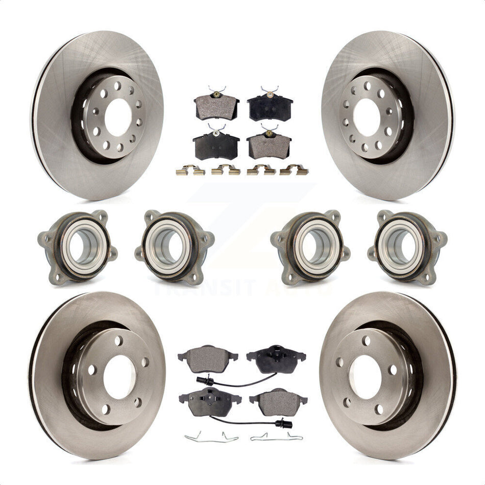 Front Rear Hub Bearings Assembly Disc Brake Rotors And Ceramic Pads Kit (10Pc) For 2002 Audi S6 With 312mm Diameter Rotor KBB-116284 by Transit Auto