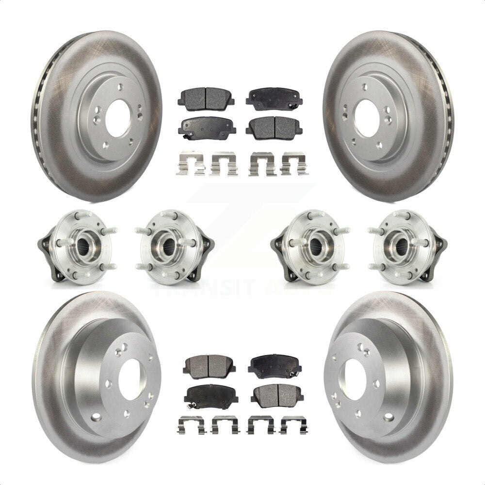 Front Rear Hub Bearings Assembly Coated Disc Brake Rotors And Semi-Metallic Pads Kit (10Pc) For 2013-2014 Hyundai Santa Fe Sport AWD with 2.4L 2.0L KBB-116355 by Transit Auto