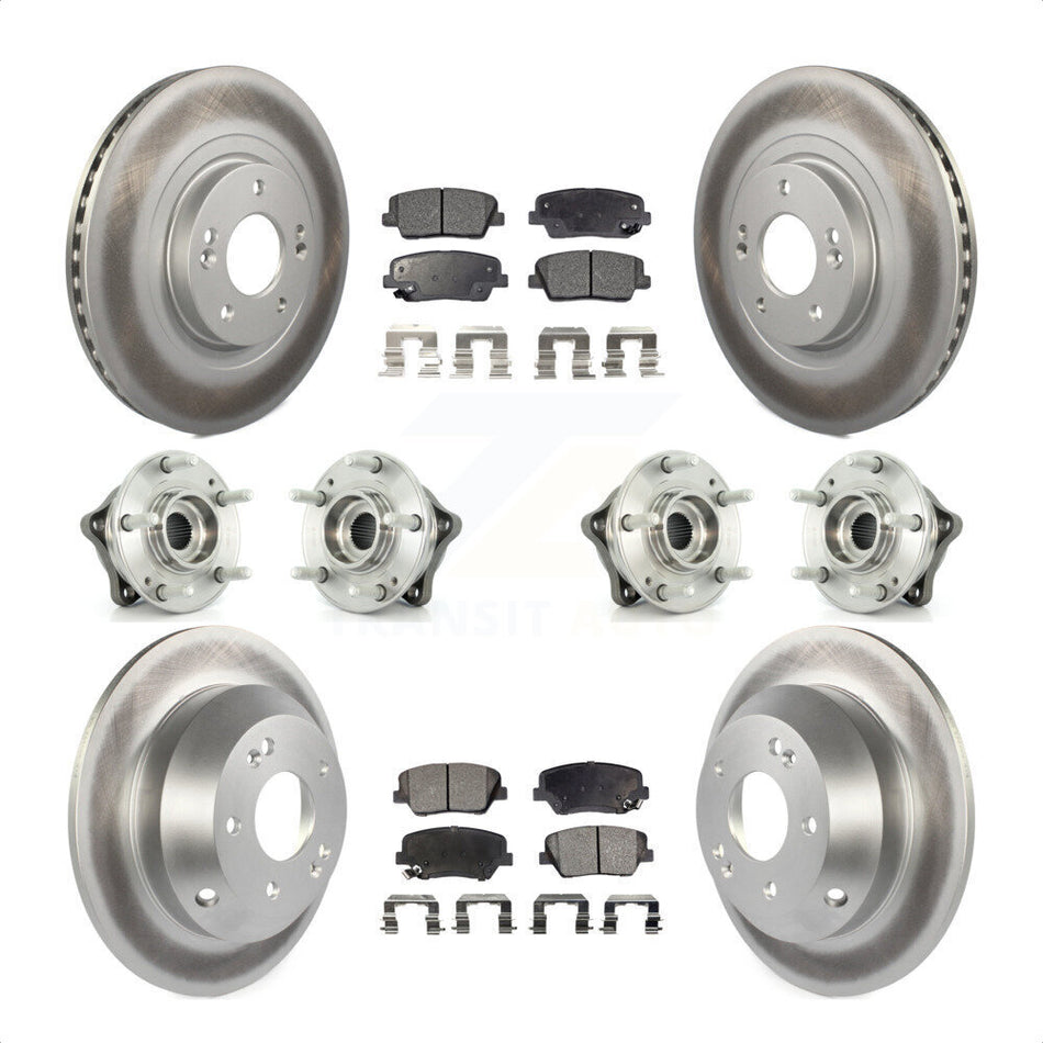 Front Rear Hub Bearings Assembly Coated Disc Brake Rotors And Semi-Metallic Pads Kit (10Pc) For 2013-2014 Hyundai Santa Fe Sport AWD with 2.4L 2.0L KBB-116355 by Transit Auto
