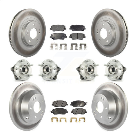 Front Rear Hub Bearings Assembly Coated Disc Brake Rotors And Semi-Metallic Pads Kit (10Pc) For 2013-2014 Hyundai Santa Fe AWD with 3.3L With ABS Brakes KBB-116356 by Transit Auto