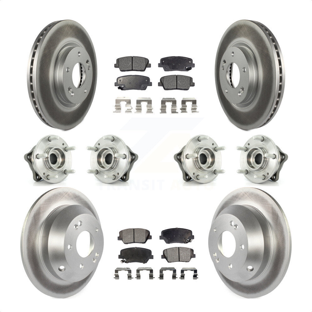Front Rear Hub Bearings Assembly Coated Disc Brake Rotors And Semi-Metallic Pads Kit (10Pc) For Kia Sorento Hyundai Santa Fe With ABS Brakes AWD KBB-116357 by Transit Auto