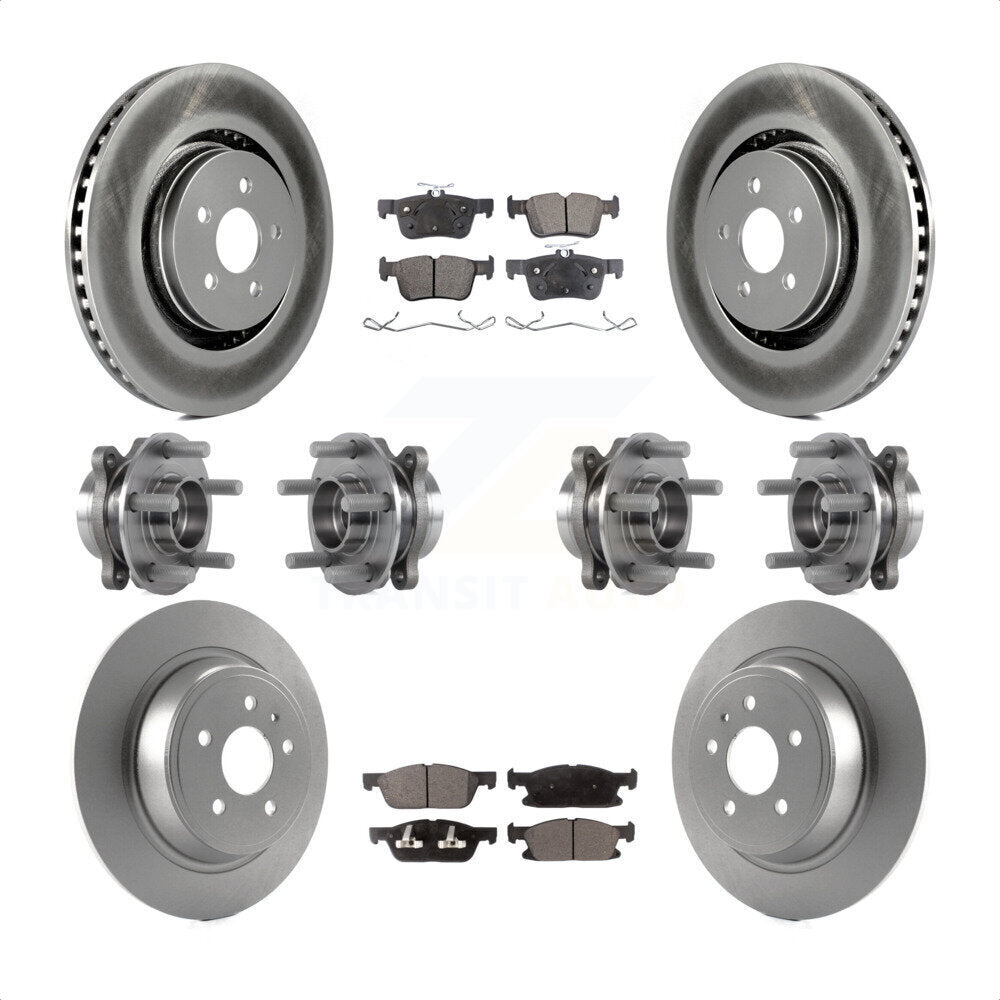 Front Rear Hub Bearings Assembly Coated Disc Brake Rotors And Semi-Metallic Pads Kit (10Pc) For 2017 Lincoln MKX AWD With 14mm Wheel Lugs KBB-116383 by Transit Auto