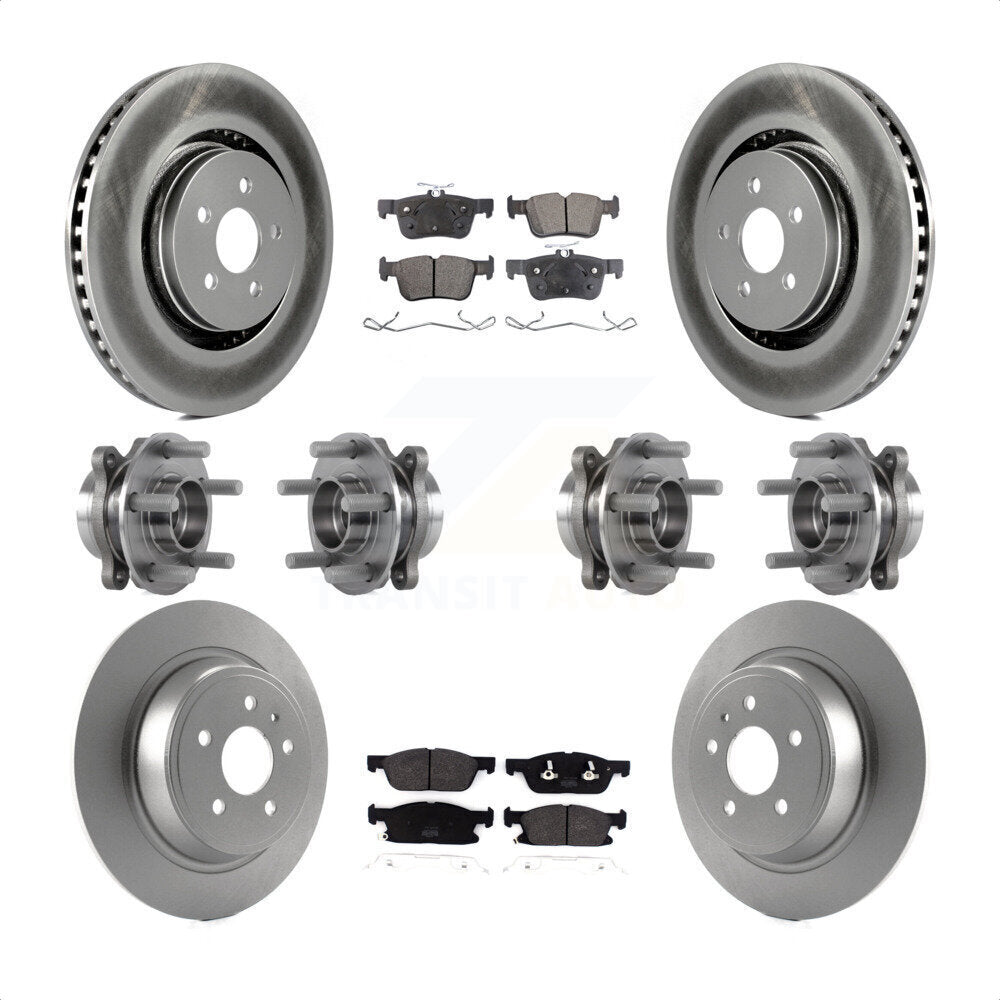 Front Rear Hub Bearings Assembly Coated Disc Brake Rotors And Semi-Metallic Pads Kit (10Pc) For 2017 Lincoln Continental AWD With 14mm Wheel Lugs KBB-116386 by Transit Auto