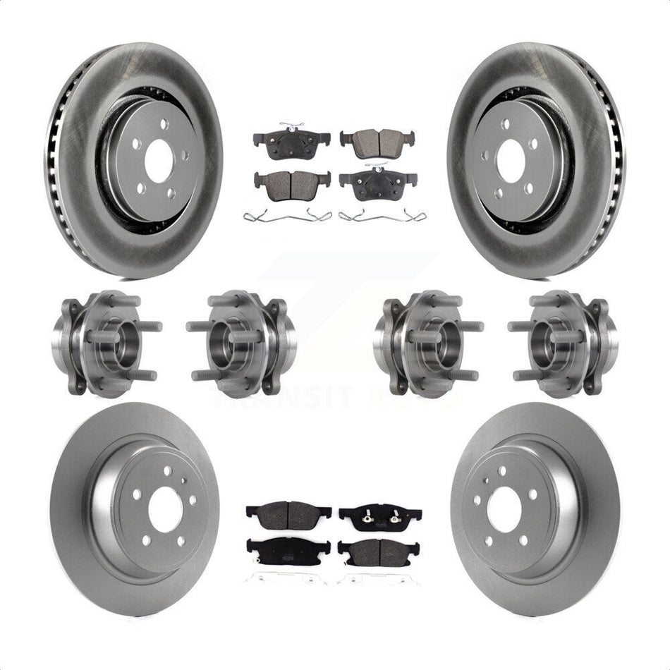 Front Rear Hub Bearings Assembly Coated Disc Brake Rotors And Semi-Metallic Pads Kit (10Pc) For 2017 Lincoln Continental AWD With 14mm Wheel Lugs KBB-116386 by Transit Auto