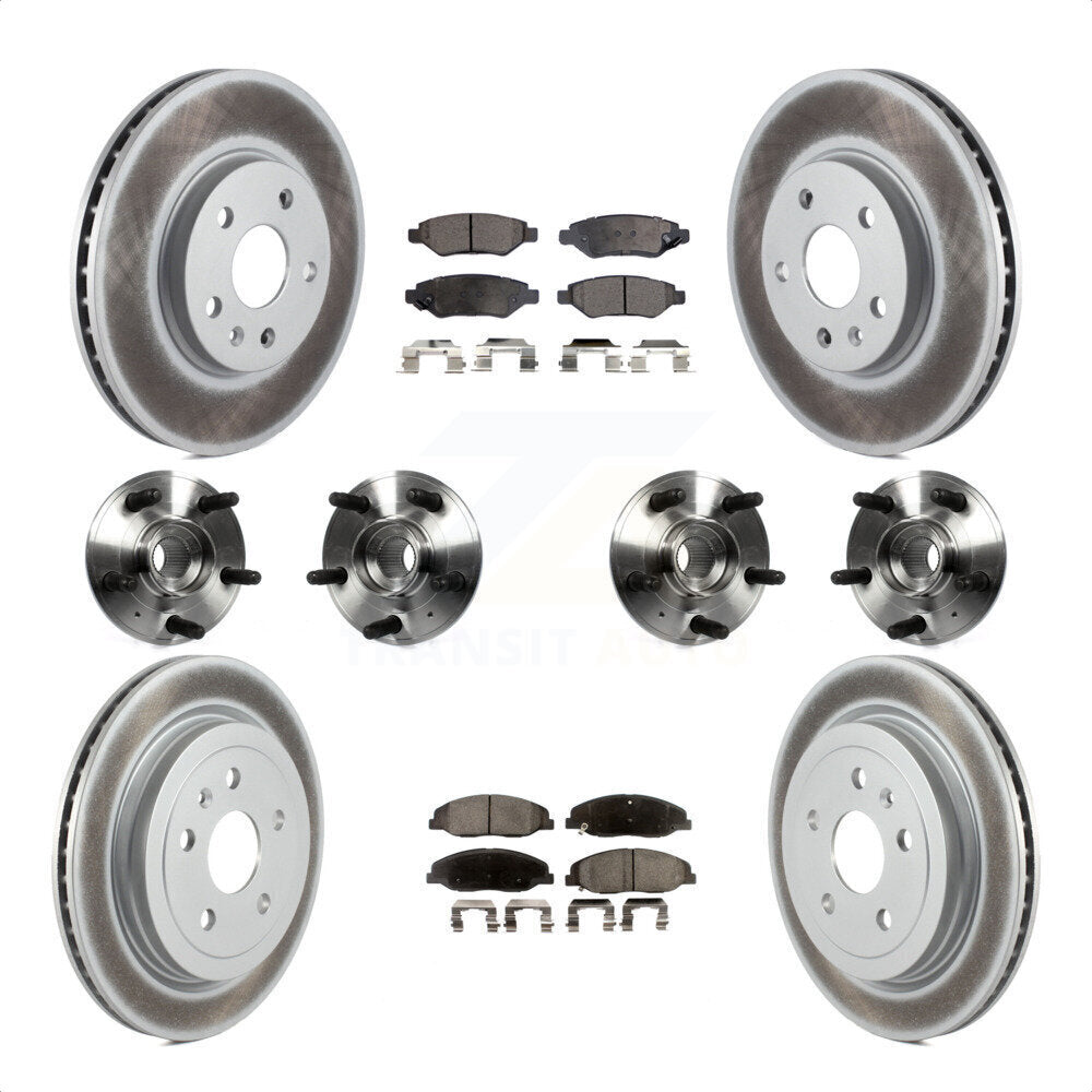 Front Rear Hub Bearings Assembly Coated Disc Brake Rotors And Semi-Metallic Pads Kit (10Pc) For 2012-2013 Cadillac CTS V With 315mm Diameter Rotor KBB-116388 by Transit Auto