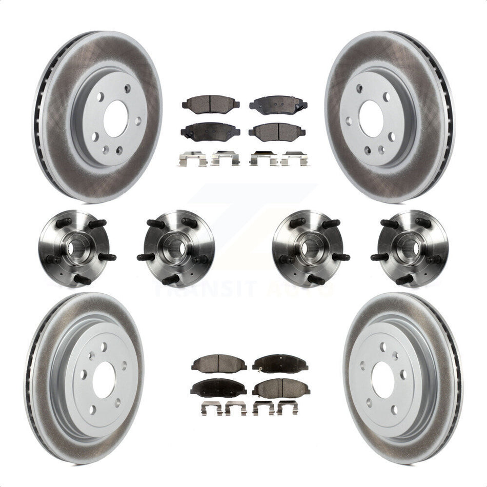 Front Rear Hub Bearings Assembly Coated Disc Brake Rotors And Semi-Metallic Pads Kit (10Pc) For 2012-2013 Cadillac CTS V With 315mm Diameter Rotor KBB-116388 by Transit Auto