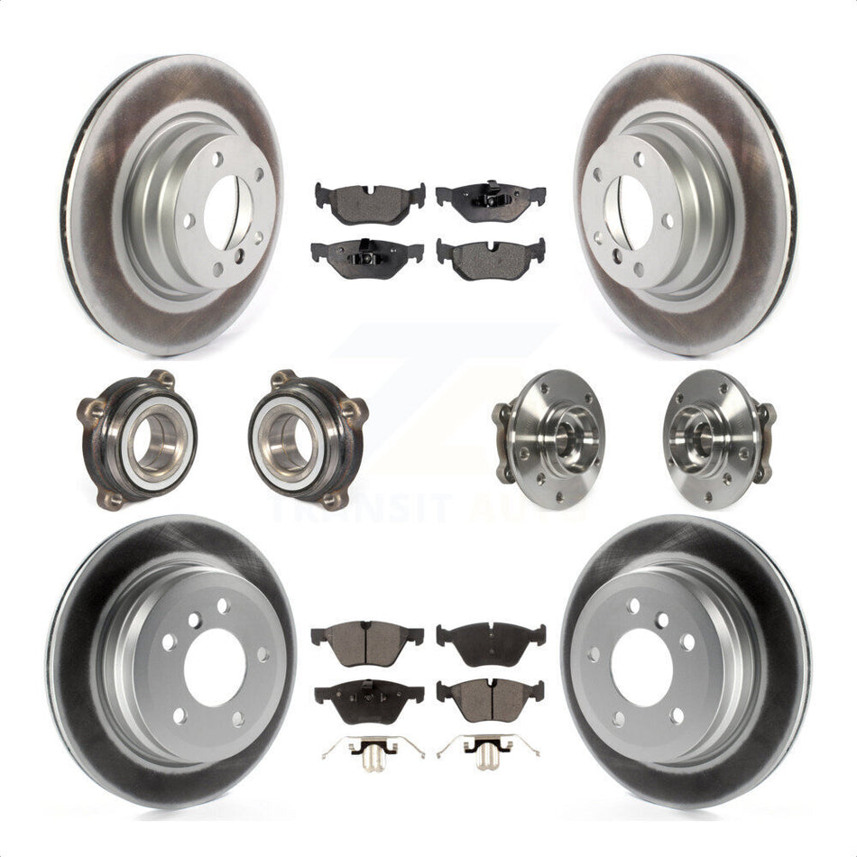 Front Rear Hub Bearings Assembly Coated Disc Brake Rotors And Semi-Metallic Pads Kit (10Pc) For 2012 BMW X1 xDrive28i with AWD With 300mm Diameter Rotor KBB-116453 by Transit Auto