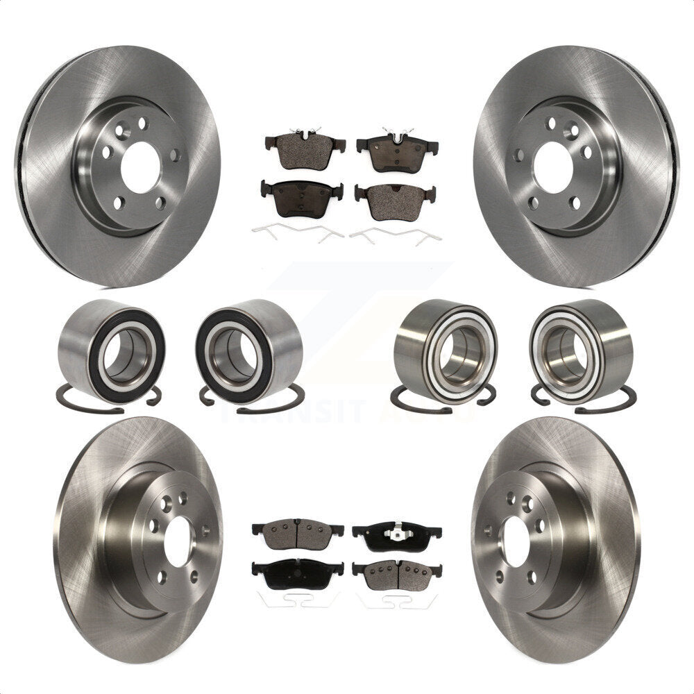 Front Rear Wheel Bearings Disc Brake Rotors And Ceramic Pads Kit (10Pc) For 2016-2017 Land Rover Range Evoque With 300mm Diameter Rotor KBB-116478 by Transit Auto