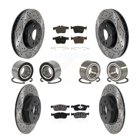 Front Rear Wheel Bearings Coated Disc Brake Rotors And Semi-Metallic Pads Kit (10Pc) For 2016-2017 Land Rover Range Evoque With 300mm Diameter Rotor KBB-116485 by Transit Auto