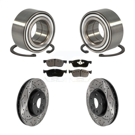Front Wheel Bearing With Coated Drilled Slotted Disc Brake Rotors And Ceramic Pads Kit For 2016-2017 Land Rover Range Evoque 300mm Diameter Rotor KBB-116494 by Transit Auto