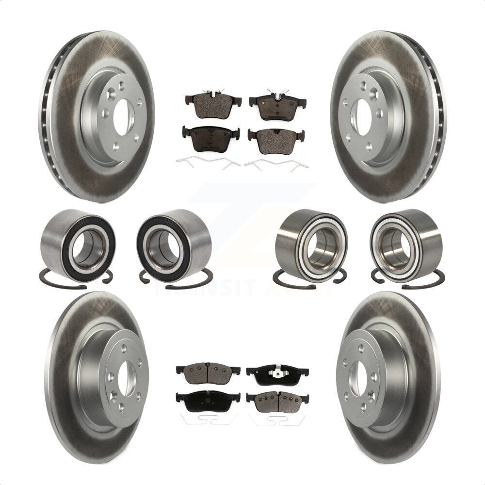 Front Rear Wheel Bearings Coated Disc Brake Rotors And Ceramic Pads Kit (10Pc) For 2016-2017 Land Rover Range Evoque With 300mm Diameter Rotor KBB-116522 by Transit Auto