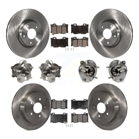 Front Rear Hub Bearings Assembly Disc Brake Rotors And Semi-Metallic Pads Kit (10Pc) For 2017 INFINITI Q70 Hybrid with RWD With Sport Package KBB-116539 by Transit Auto