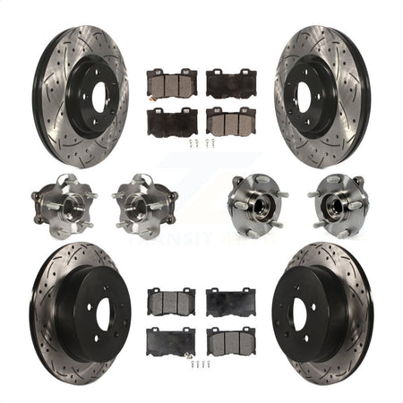 Front Rear Hub Bearings Assembly Coated Disc Brake Rotors And Semi-Metallic Pads Kit (10Pc) For 2017 INFINITI Q70 Hybrid with RWD With Sport Package KBB-116576 by Transit Auto
