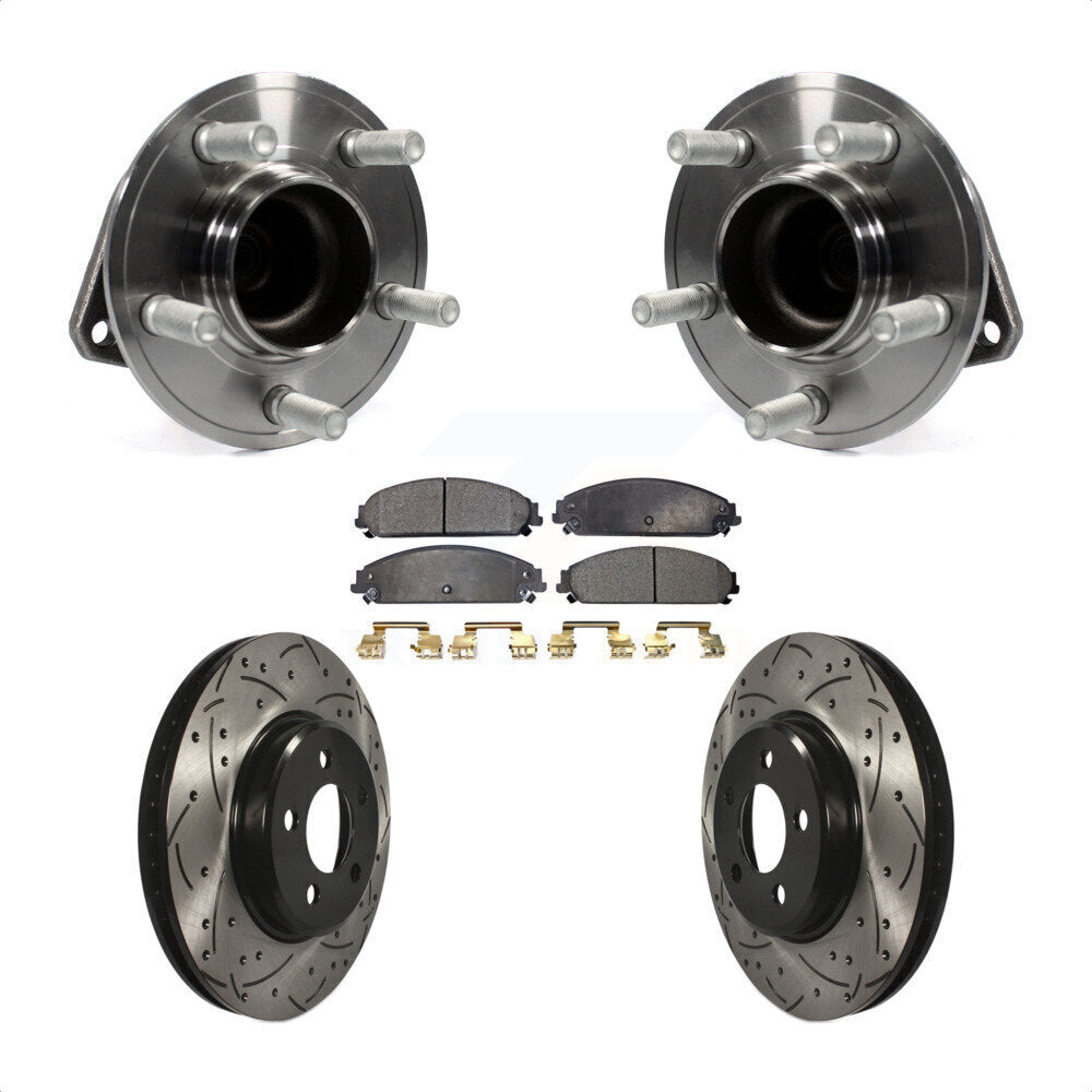 Front Hub Bearing Assembly With Coated Drilled Slotted Disc Brake Rotors And Semi-Metallic Pads Kit For Dodge Charger Chrysler 300 Challenger KBB-116592 by Transit Auto