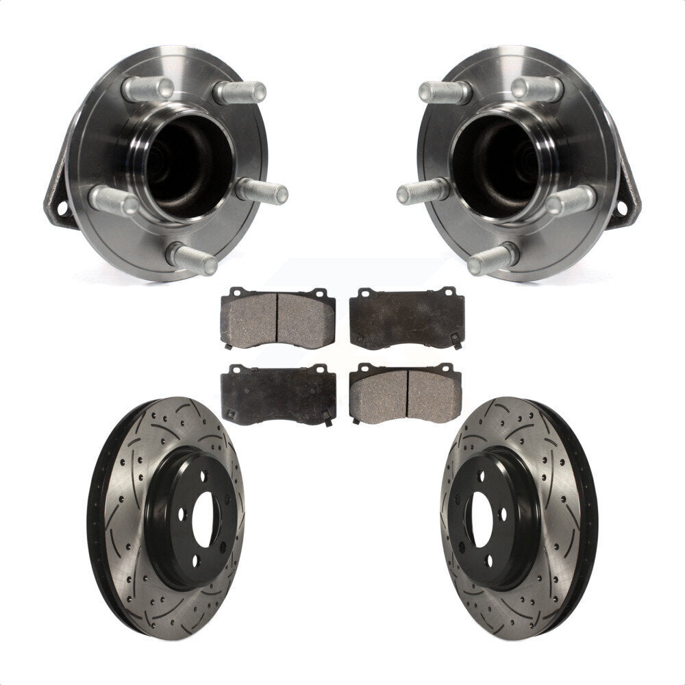 Front Hub Bearing Assembly With Coated Drilled Slotted Disc Brake Rotors And Semi-Metallic Pads Kit For 2019 Dodge Charger GT with RWD Brembo Brakes KBB-116593 by Transit Auto